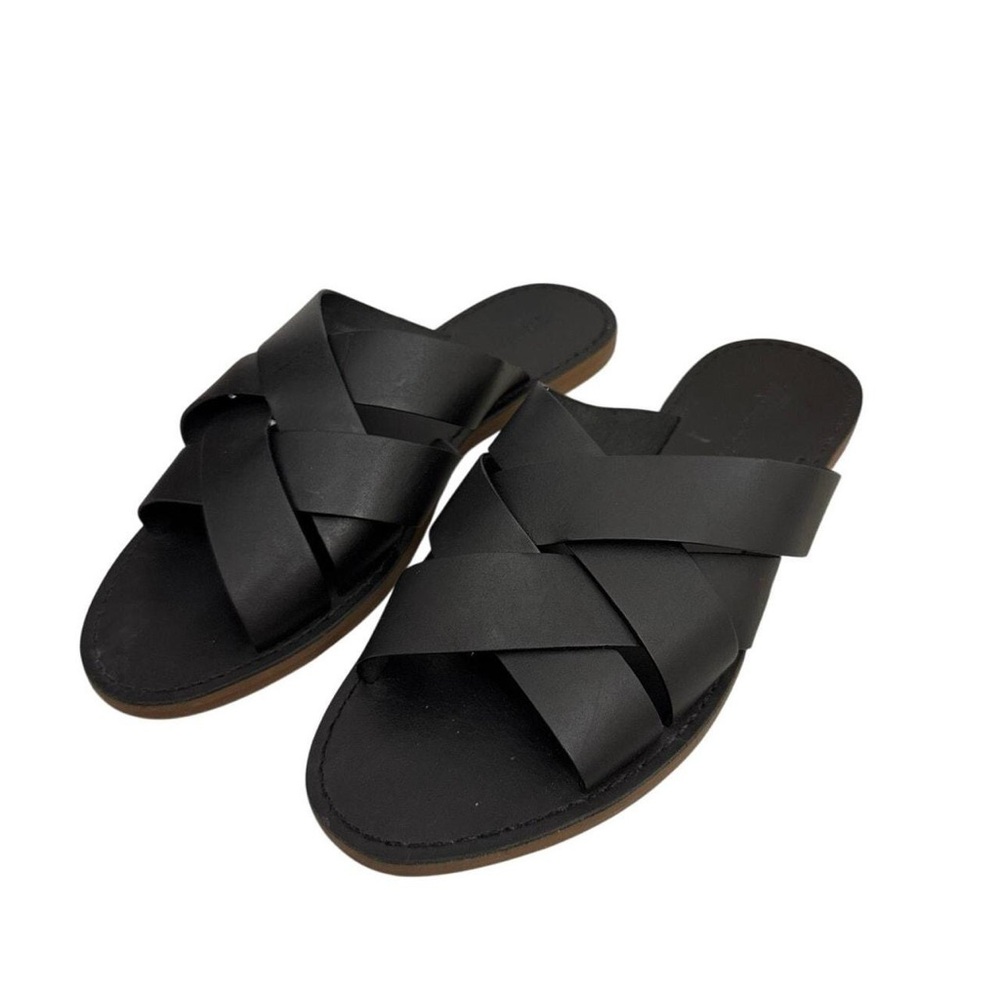 Madewell Black Leather Boardwalk Criss-Cross Slide Sandals Size 7